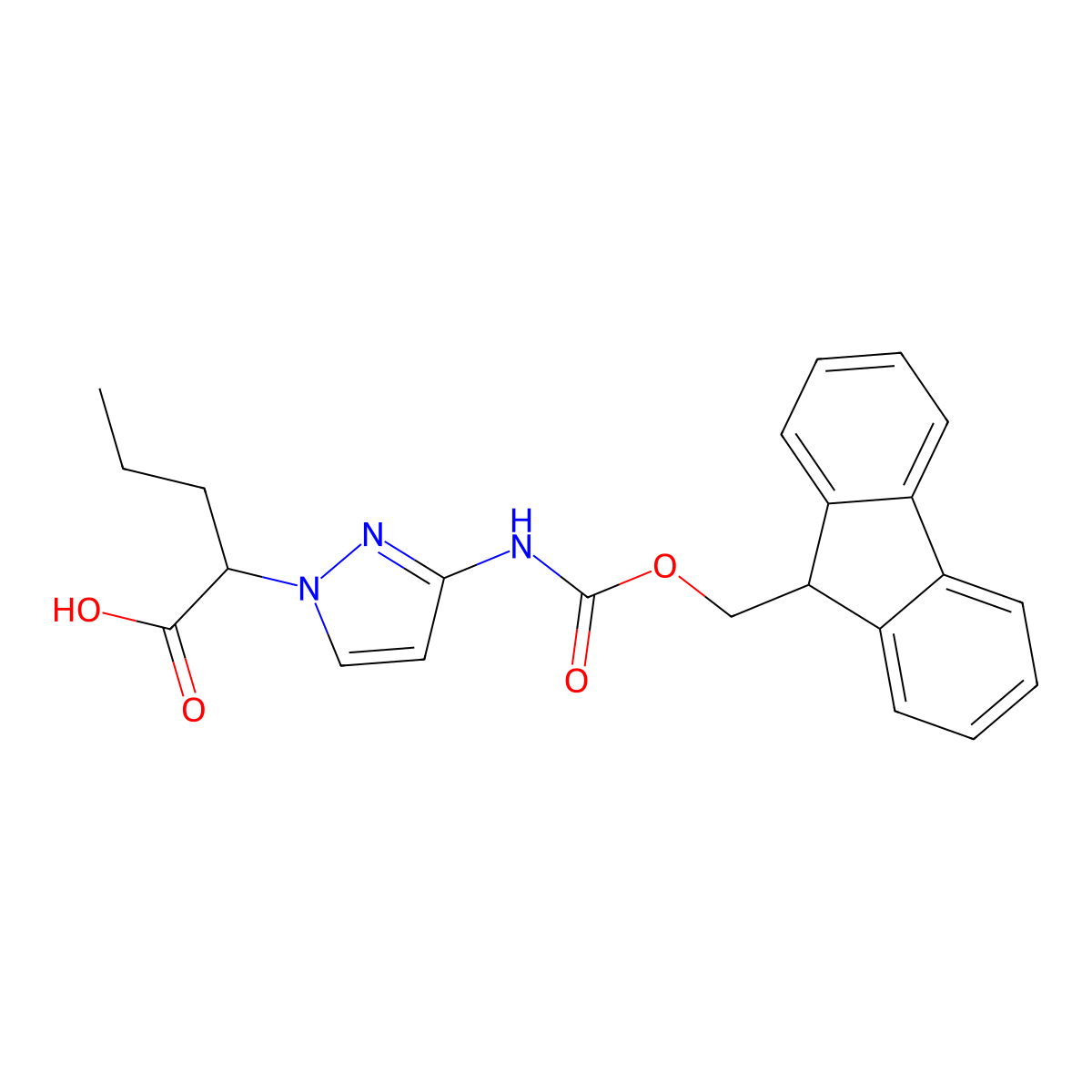 2-[3-({[(9H-fluoren-9-yl)methoxy]carbonyl}amino)-1H-pyrazol-1-yl]pentanoic acid molecular structure, CAS 2383588-42-7