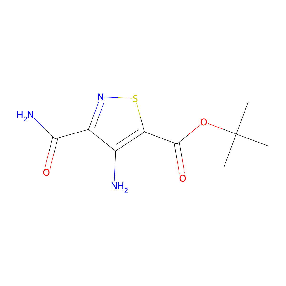 Tert-butyl 4-amino-3-carbamoyl-1,2-thiazole-5-carboxylate molecular structure, CAS 2383612-99-3
