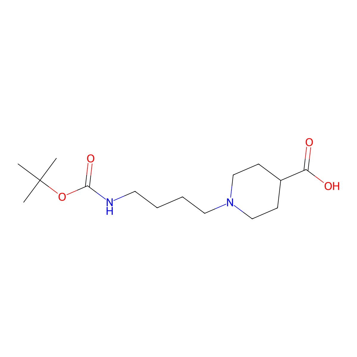 1-(4-{[(Tert-butoxy)carbonyl]amino}butyl)piperidine-4-carboxylic acid molecular structure, CAS 2383641-25-4