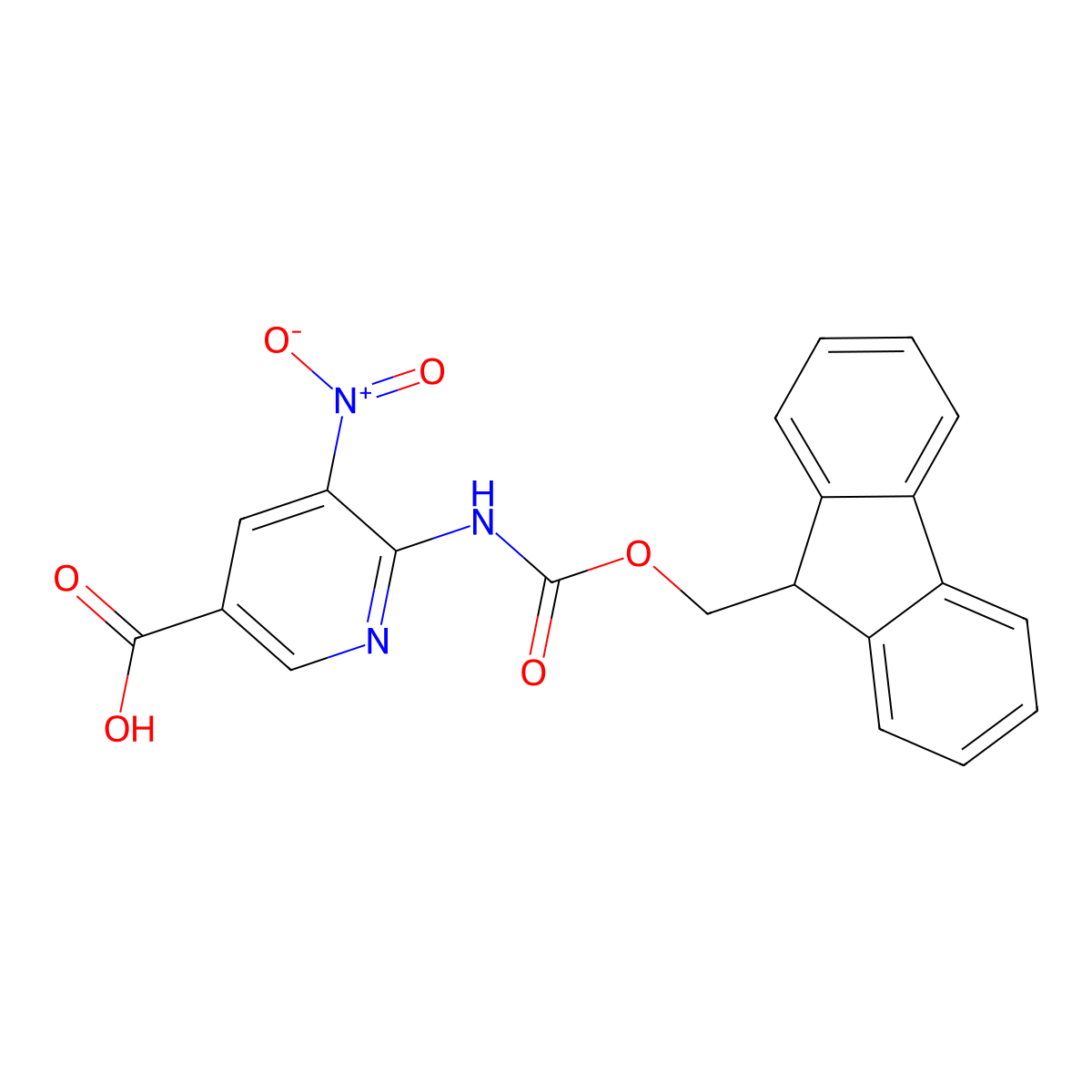 6-({[(9H-fluoren-9-yl)methoxy]carbonyl}amino)-5-nitropyridine-3-carboxylic acid molecular structure, CAS 2383644-31-1