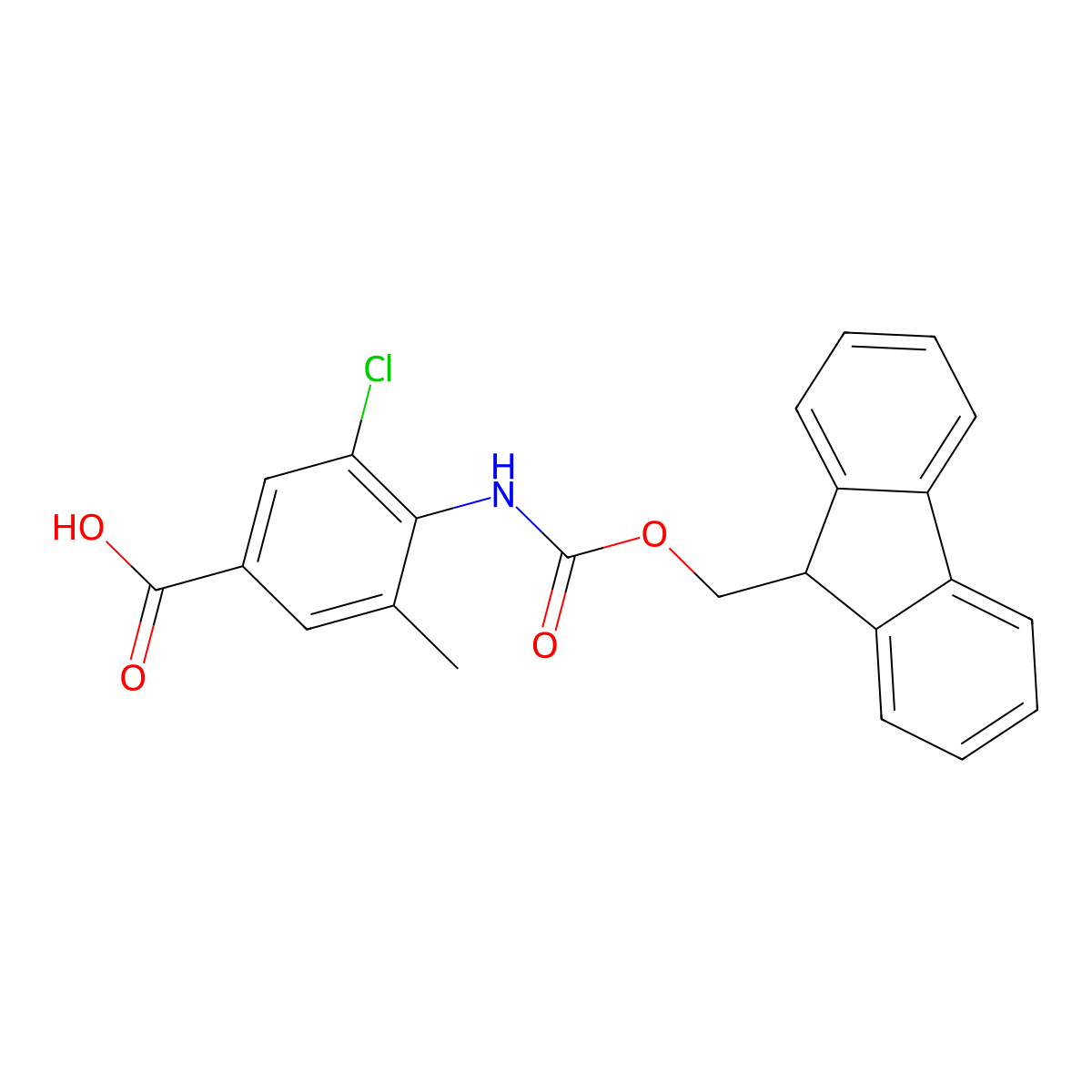 3-chloro-4-({[(9H-fluoren-9-yl)methoxy]carbonyl}amino)-5-methylbenzoic acid molecular structure, CAS 2383653-15-2