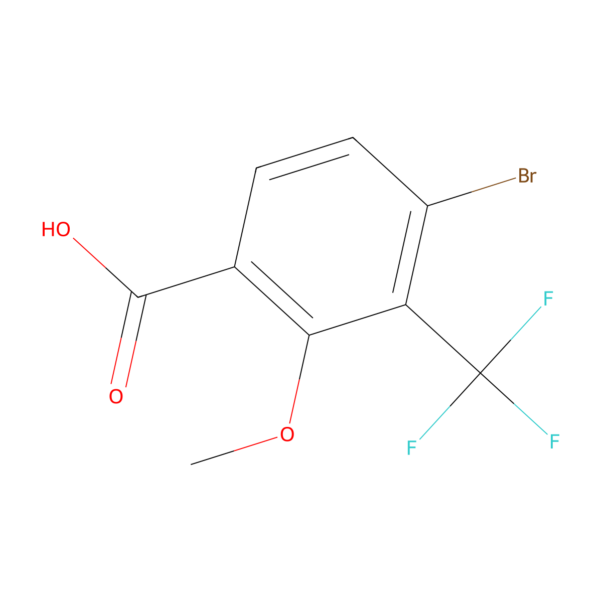 4-Bromo-2-methoxy-3-(trifluoromethyl)benzoic acid molecular structure, CAS 2383654-59-7