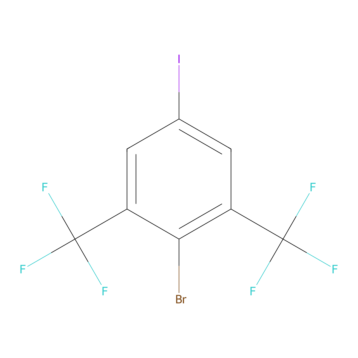 2-Bromo-5-iodo-1,3-bis(trifluoromethyl)benzene molecular structure, CAS 2383655-21-6