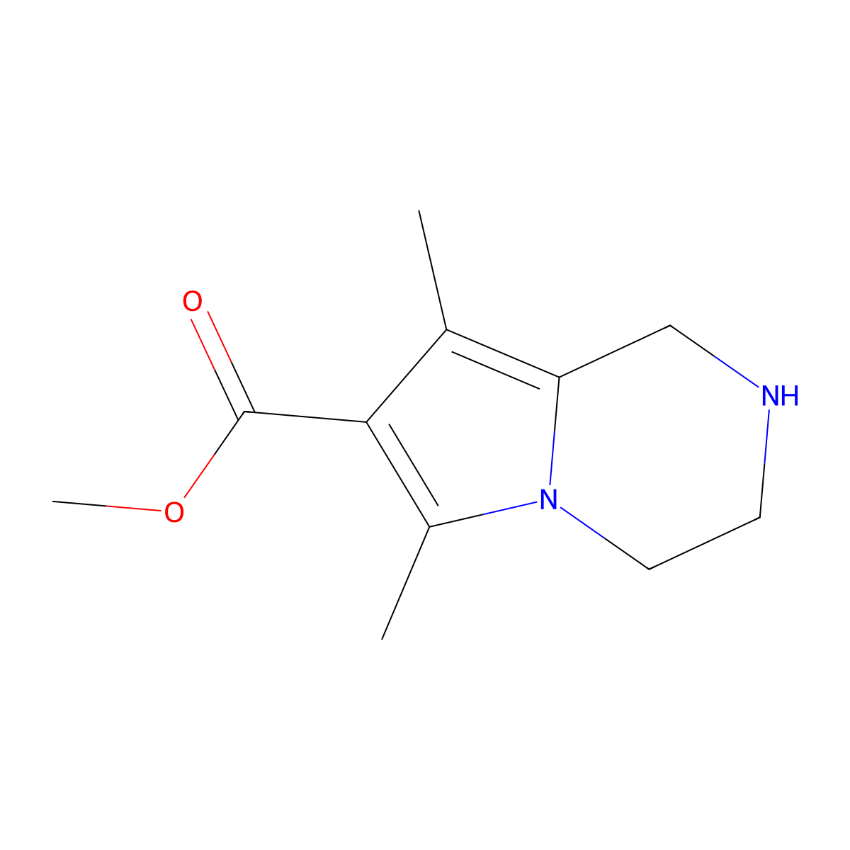 methyl 6,8-dimethyl-1H,2H,3H,4H-pyrrolo[1,2-a]pyrazine-7-carboxylate molecular structure, CAS 2383662-38-0