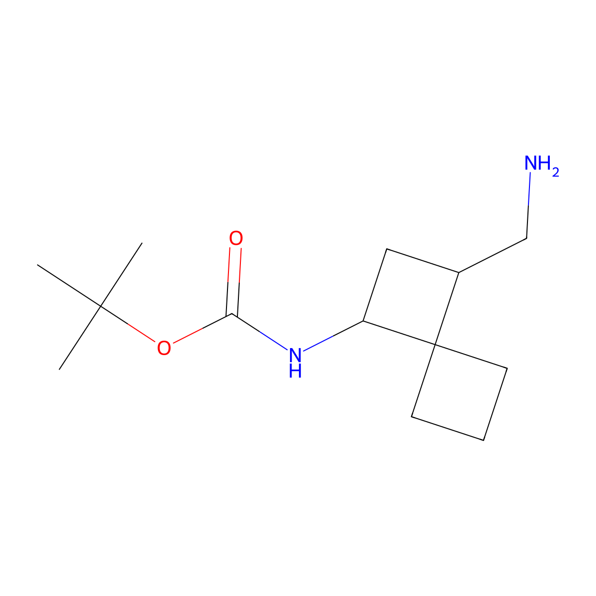 tert-butylN-[3-(aminomethyl)spiro[3.3]heptan-1-yl]carbamate molecular structure, CAS 2383680-32-6