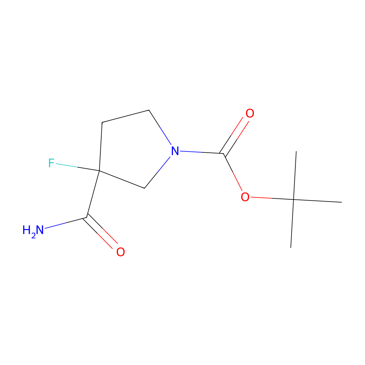 Tert-butyl 3-carbamoyl-3-fluoropyrrolidine-1-carboxylate molecular structure, CAS 2383684-89-5