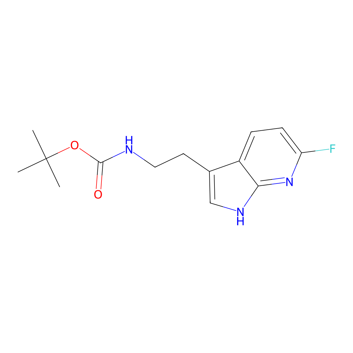 tert-butyl N-(2-{6-fluoro-1H-pyrrolo[2,3-b]pyridin-3-yl}ethyl)carbamate molecular structure, CAS 2383714-29-0