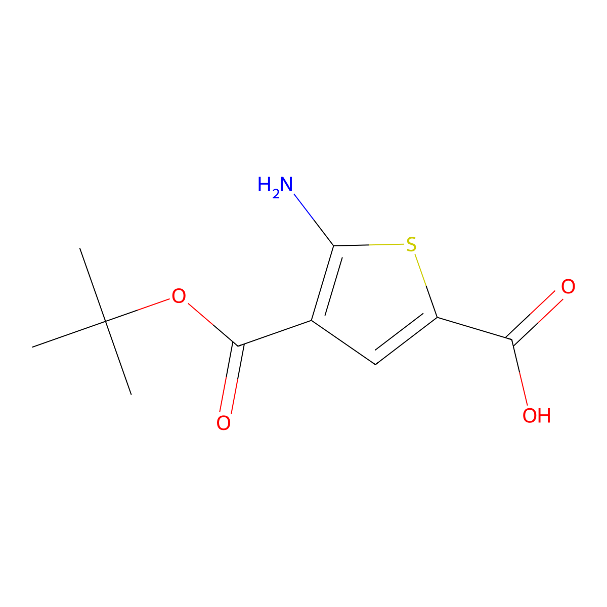 5-Amino-4-(tert-butoxycarbonyl)thiophene-2-carboxylic acid molecular structure, CAS 2383714-85-8