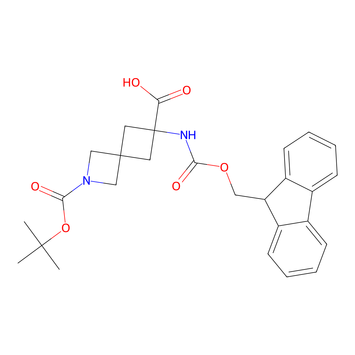 2-[(tert-butoxy)carbonyl]-6-({[(9H-fluoren-9-yl)methoxy]carbonyl}amino)-2-azaspiro[3.3]heptane-6-carboxylic acid molecular structure, CAS 2383745-01-3