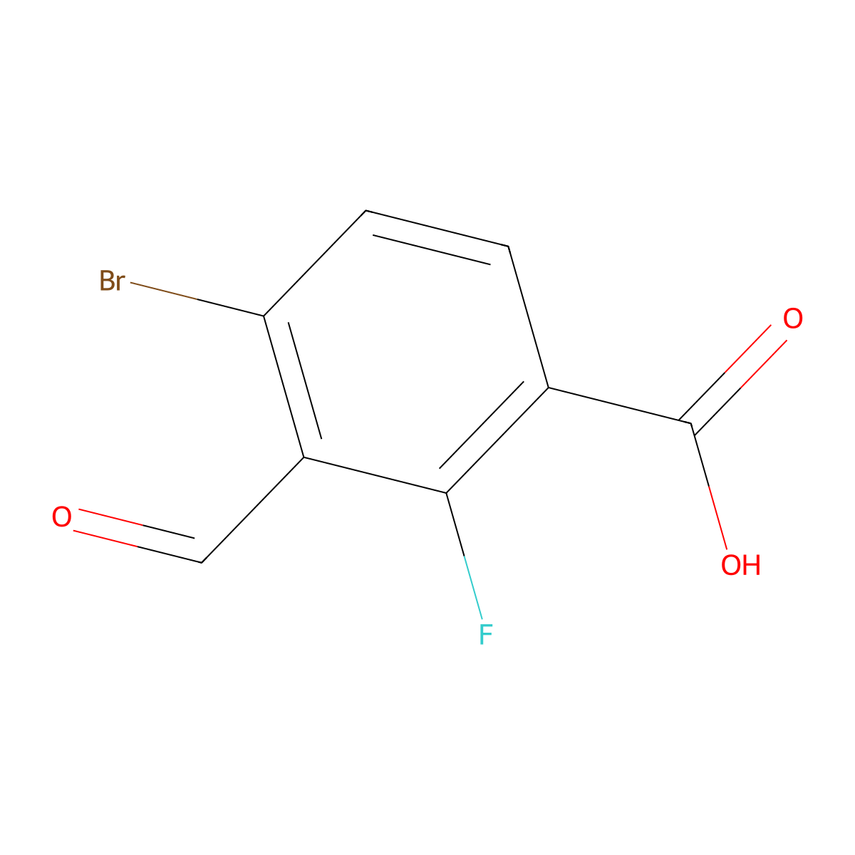 4-Bromo-2-fluoro-3-formylbenzoic acid molecular structure, CAS 2383749-97-9