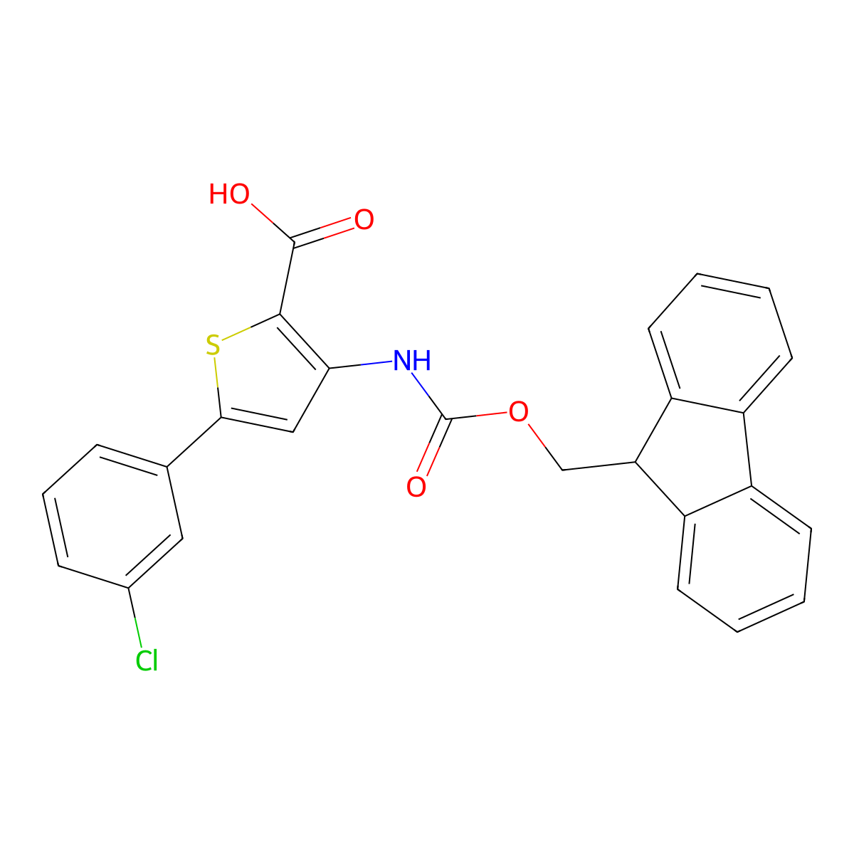 5-(3-chlorophenyl)-3-({[(9H-fluoren-9-yl)methoxy]carbonyl}amino)thiophene-2-carboxylic acid molecular structure, CAS 2383751-29-7