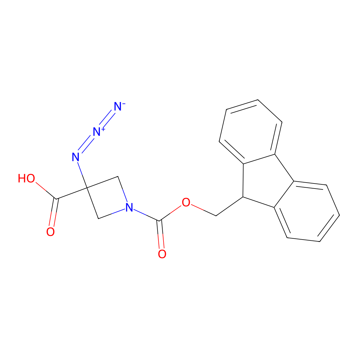 3-azido-1-{[(9H-fluoren-9-yl)methoxy]carbonyl}azetidine-3-carboxylic acid molecular structure, CAS 2383760-74-3