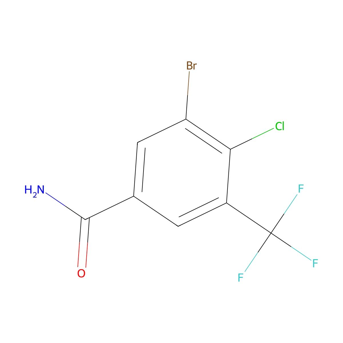 3-Bromo-4-chloro-5-(trifluoromethyl)benzamide molecular structure, CAS 2383776-77-8