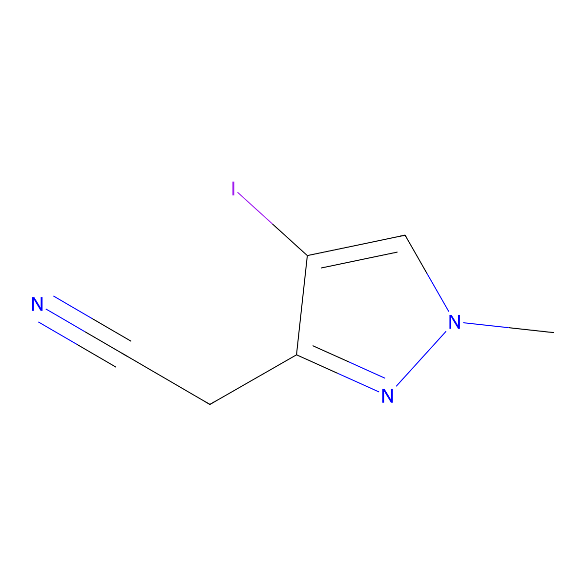 2-(4-iodo-1-methyl-1H-pyrazol-3-yl)acetonitrile molecular structure, CAS 2383777-57-7