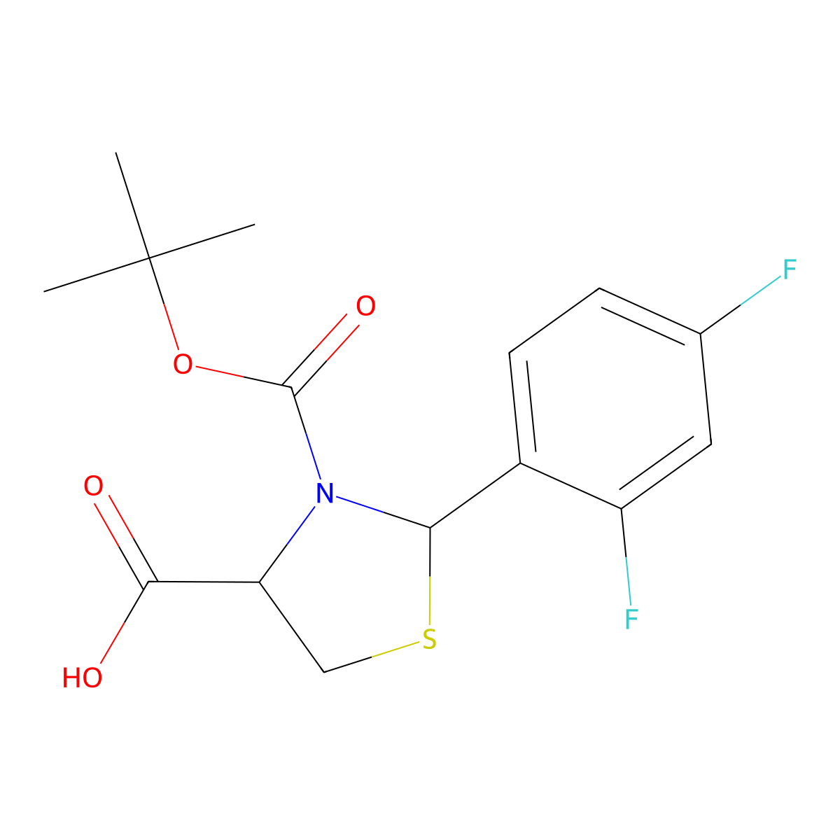 3-[(Tert-butoxy)carbonyl]-2-(2,4-difluorophenyl)-1,3-thiazolidine-4-carboxylic acid molecular structure, CAS 2383786-39-6