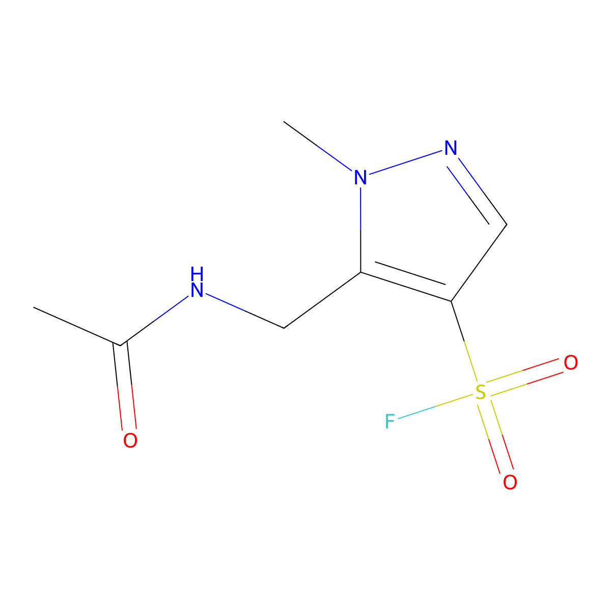 5-(acetamidomethyl)-1-methyl-1H-pyrazole-4-sulfonyl fluoride molecular structure, CAS 2383786-58-9