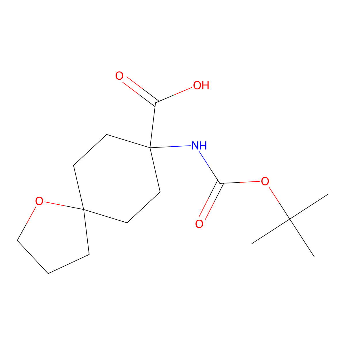 8-[(2-Methylpropan-2-yl)oxycarbonylamino]-1-oxaspiro[4.5]decane-8-carboxylic acid molecular structure, CAS 2383794-74-7