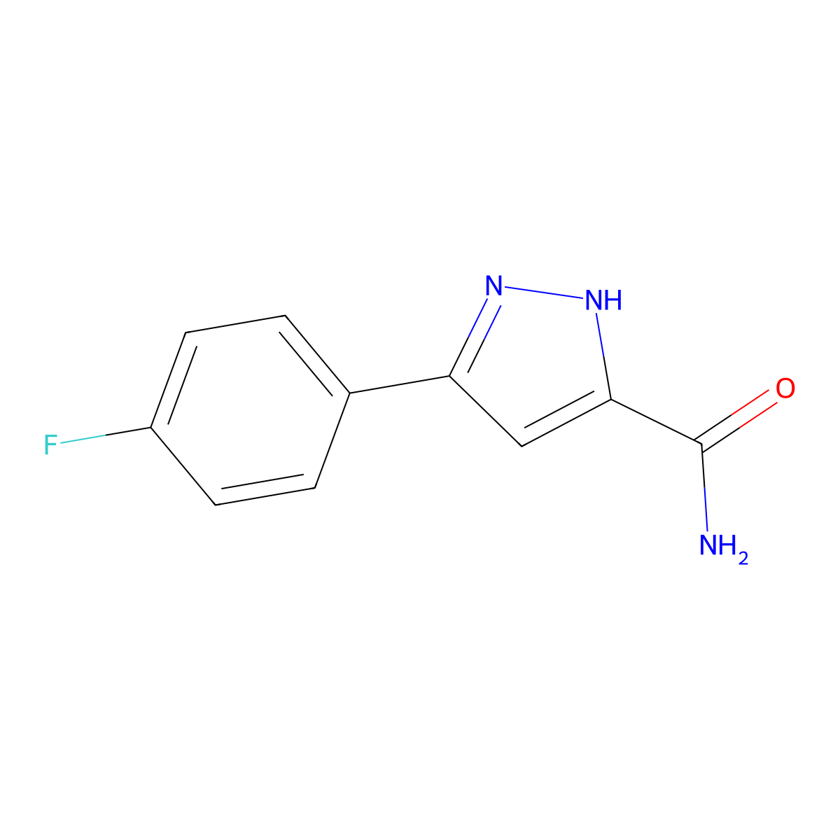 3-(4-fluorophenyl)-1H-pyrazole-5-carboxamide molecular structure, CAS 2383800-75-5