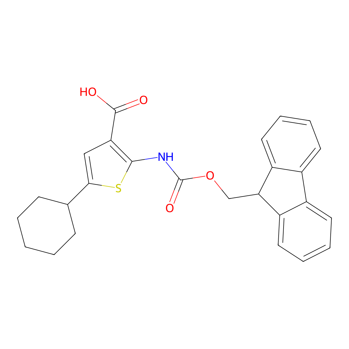 5-cyclohexyl-2-({[(9H-fluoren-9-yl)methoxy]carbonyl}amino)thiophene-3-carboxylic acid molecular structure, CAS 2383806-76-4