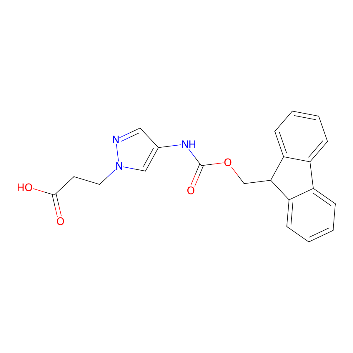3-[4-({[(9H-fluoren-9-yl)methoxy]carbonyl}amino)-1H-pyrazol-1-yl]propanoic acid molecular structure, CAS 2383815-46-9