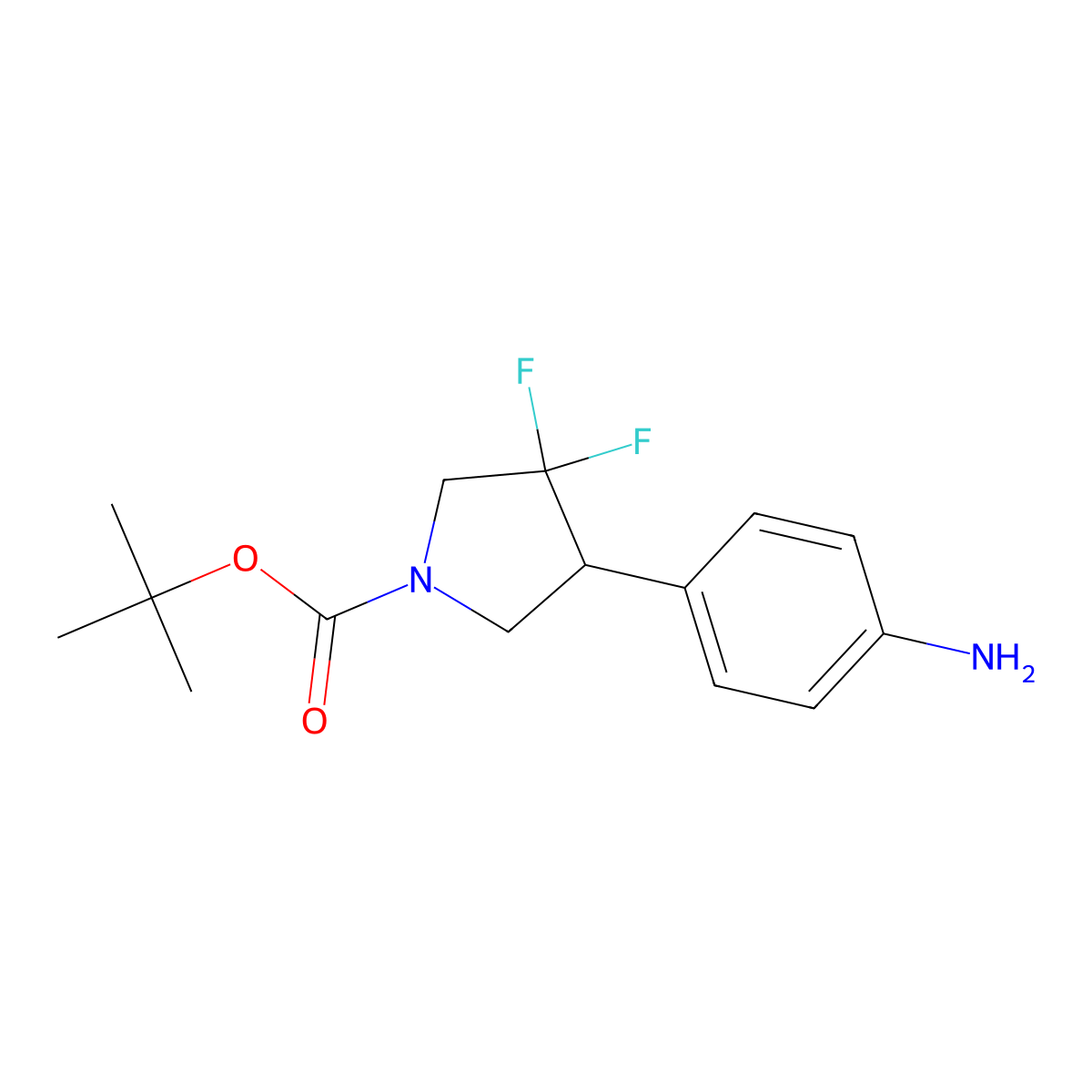 Tert-butyl 4-(4-aminophenyl)-3,3-difluoropyrrolidine-1-carboxylate molecular structure, CAS 2383815-49-2