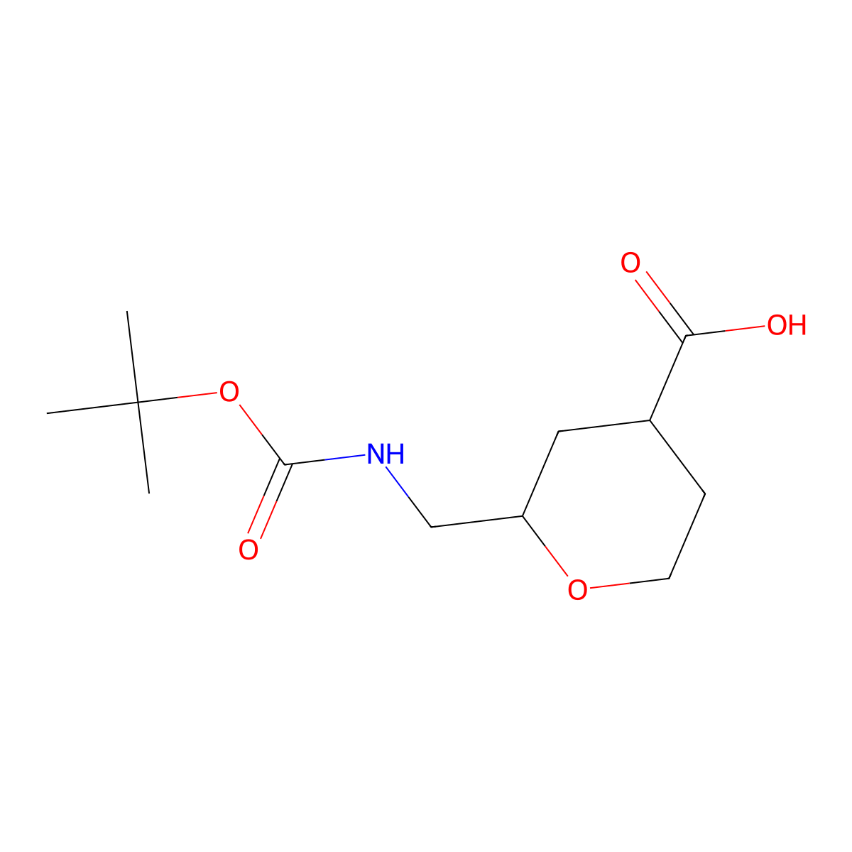 2-({[(Tert-butoxy)carbonyl]amino}methyl)oxane-4-carboxylic acid molecular structure, CAS 2383823-74-1