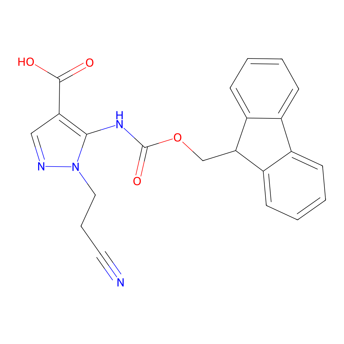 1-(2-cyanoethyl)-5-({[(9H-fluoren-9-yl)methoxy]carbonyl}amino)-1H-pyrazole-4-carboxylic acid molecular structure, CAS 2383824-23-3