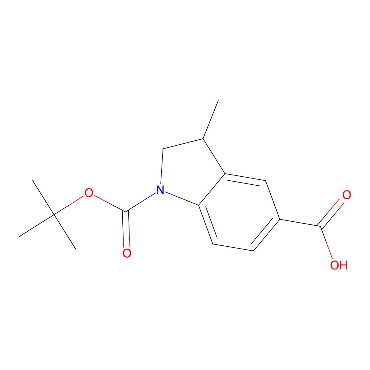 1-[(tert-butoxy)carbonyl]-3-methyl-2,3-dihydro-1H-indole-5-carboxylic acid molecular structure, CAS 2383824-38-0