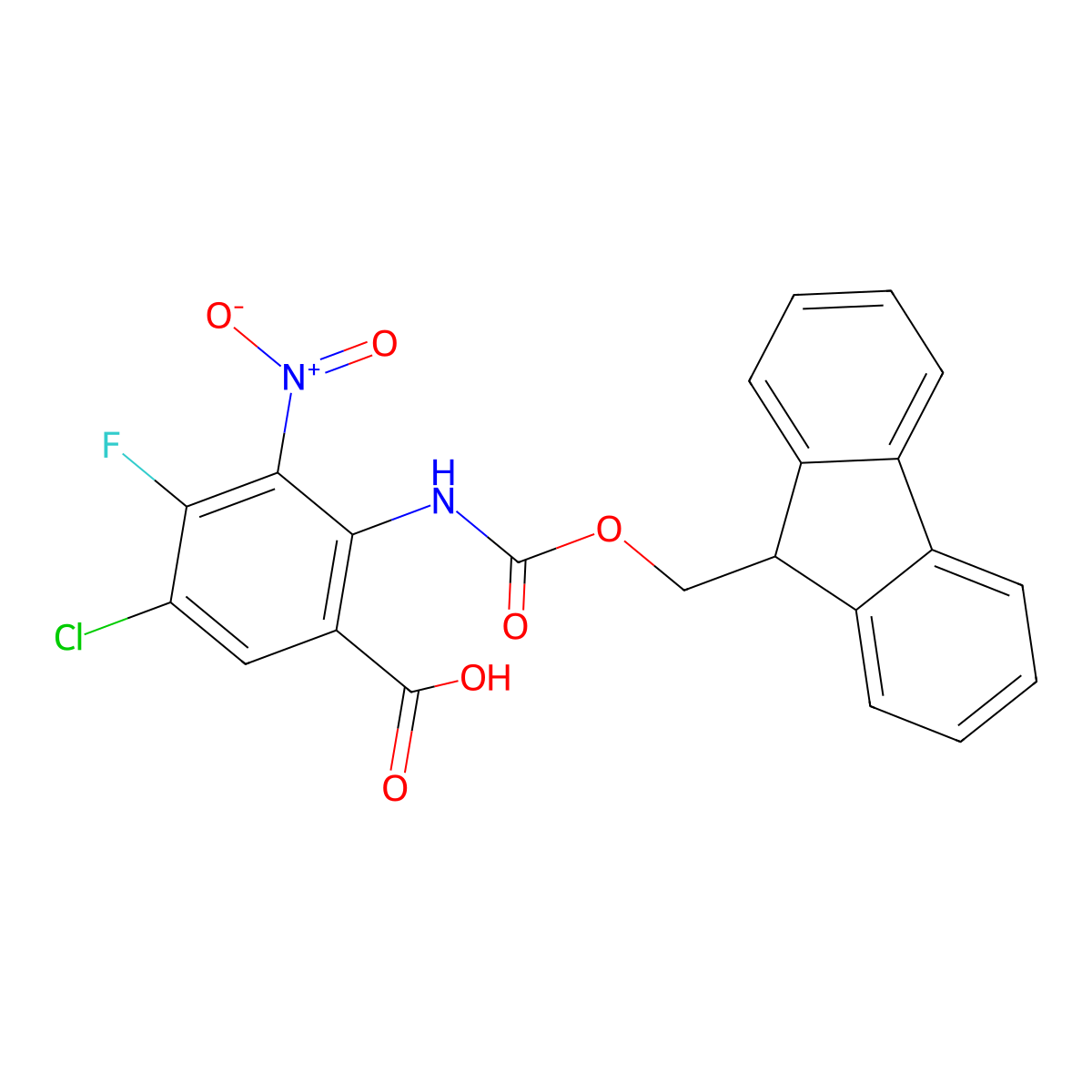 5-chloro-2-({[(9H-fluoren-9-yl)methoxy]carbonyl}amino)-4-fluoro-3-nitrobenzoic acid molecular structure, CAS 2383830-50-8