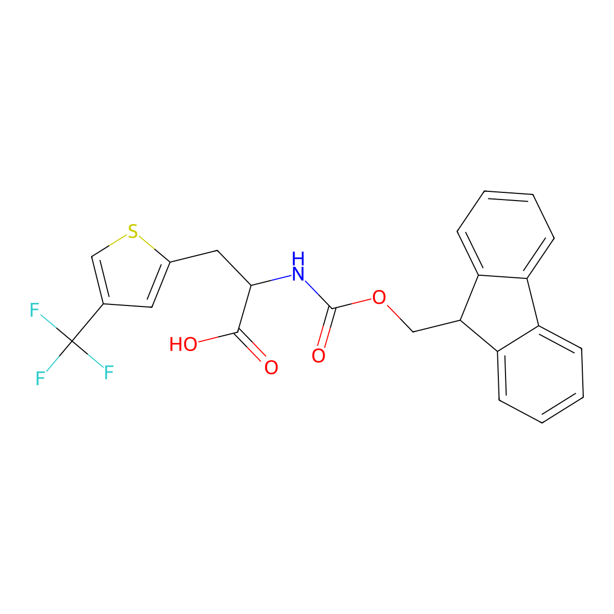 2-({[(9H-fluoren-9-yl)methoxy]carbonyl}amino)-3-[4-(trifluoromethyl)thiophen-2-yl]propanoic acid molecular structure, CAS 2383843-09-0