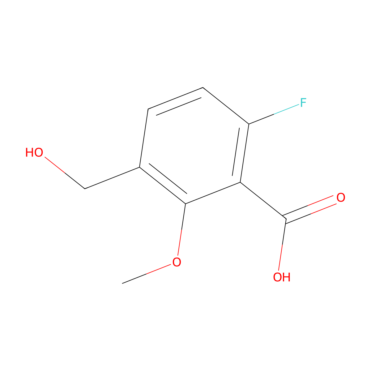 6-Fluoro-3-(hydroxymethyl)-2-methoxybenzoic acid molecular structure, CAS 2383892-89-3