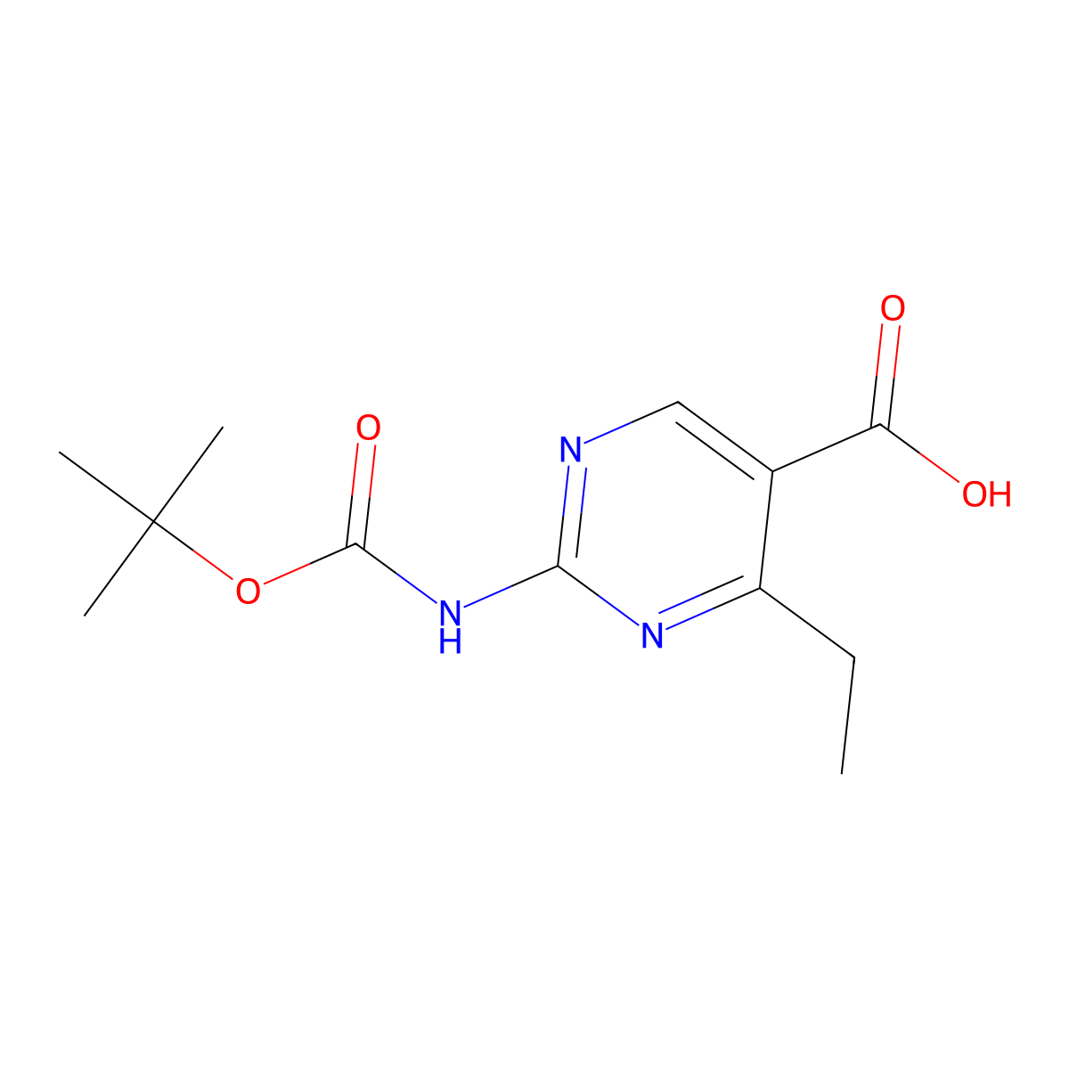 2-{[(Tert-butoxy)carbonyl]amino}-4-ethylpyrimidine-5-carboxylic acid molecular structure, CAS 2383896-78-2