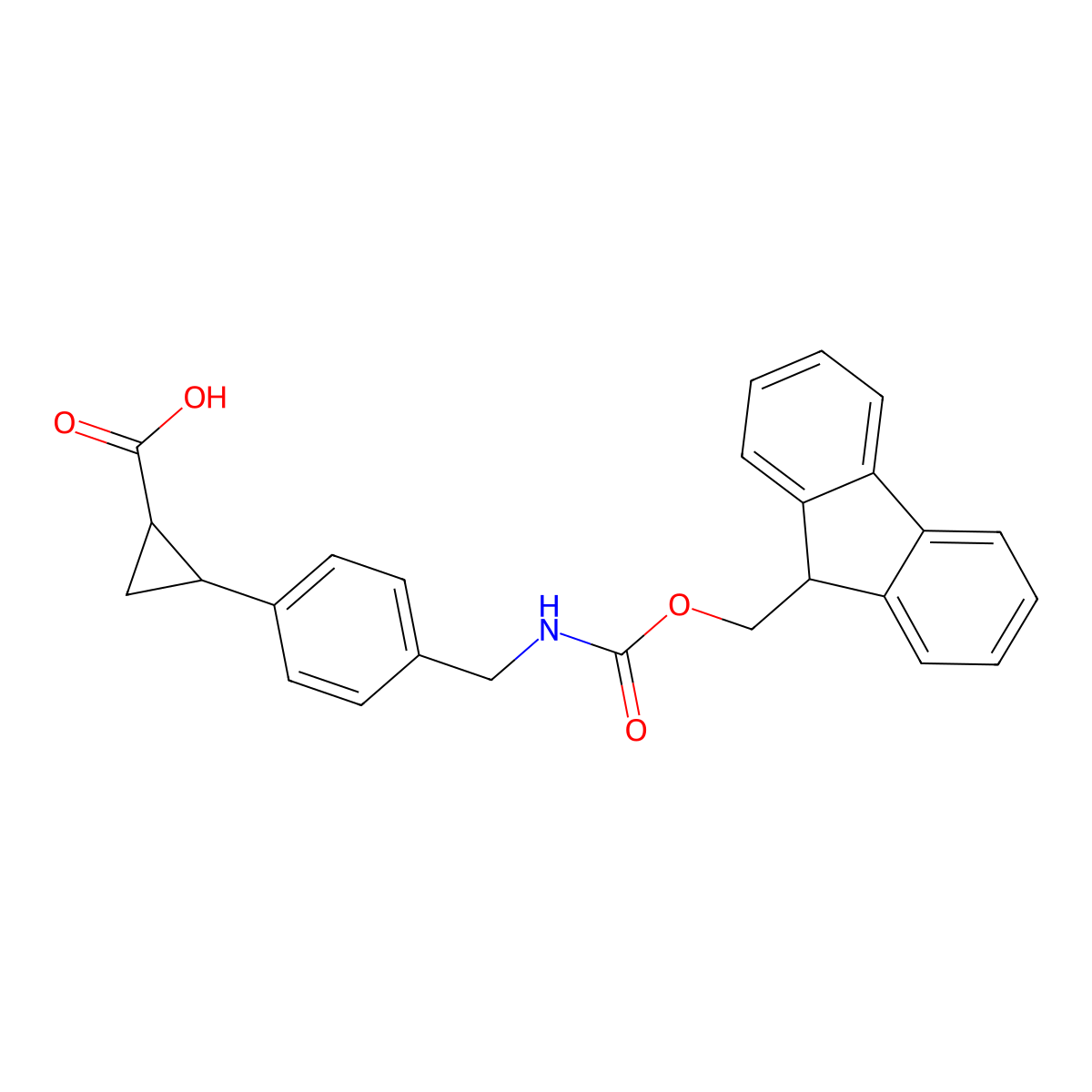 2-{4-[({[(9H-fluoren-9-yl)methoxy]carbonyl}amino)methyl]phenyl}cyclopropane-1-carboxylic acid molecular structure, CAS 2383899-99-6