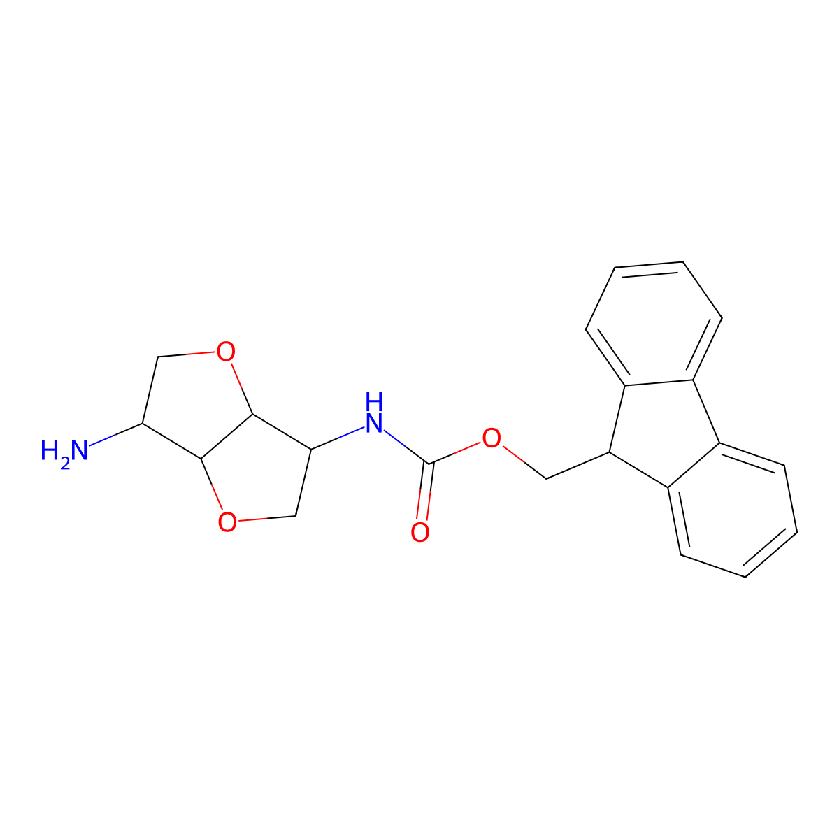 (9H-fluoren-9-yl)methyl N-{6-amino-hexahydrofuro[3,2-b]furan-3-yl}carbamate molecular structure, CAS 2383910-13-0