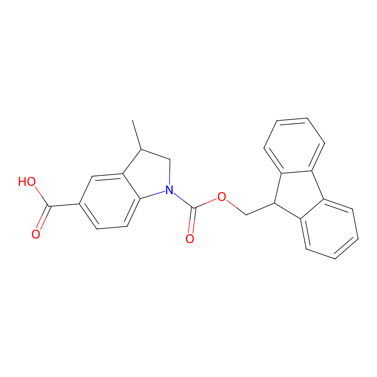 1-{[(9H-fluoren-9-yl)methoxy]carbonyl}-3-methyl-2,3-dihydro-1H-indole-5-carboxylic acid molecular structure, CAS 2383923-78-0