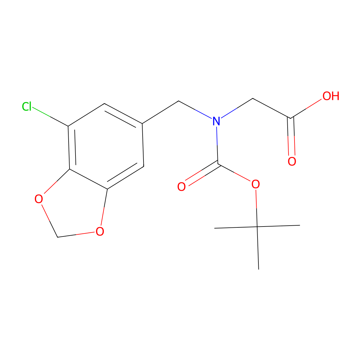 2-{[(Tert-butoxy)carbonyl][(7-chloro-1,3-dioxaindan-5-yl)methyl]amino}acetic acid molecular structure, CAS 2383924-34-1