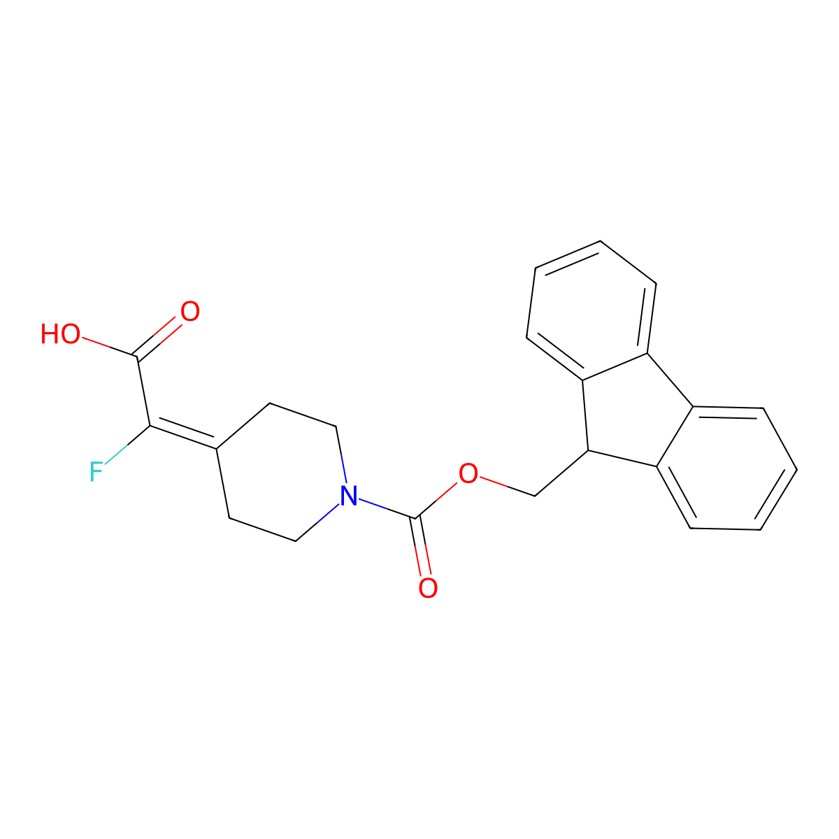 2-(1-(((9H-fluoren-9-yl)methoxy)carbonyl)piperidin-4-ylidene)-2-fluoroacetic acid molecular structure, CAS 2383930-94-5