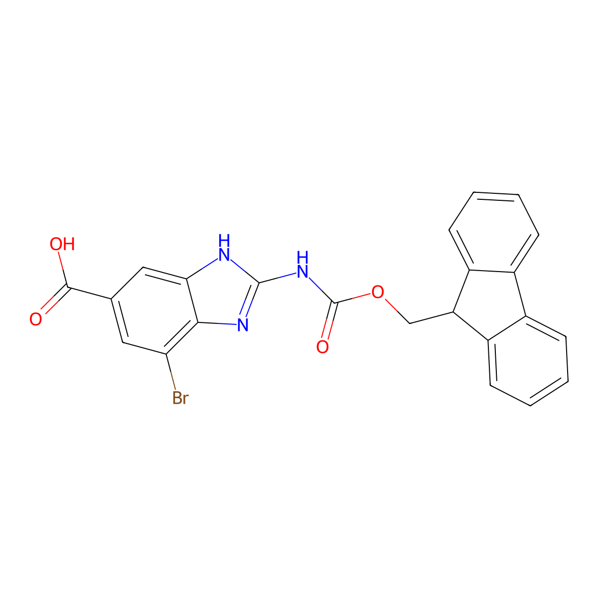 4-bromo-2-({[(9H-fluoren-9-yl)methoxy]carbonyl}amino)-1H-1,3-benzodiazole-6-carboxylic acid molecular structure, CAS 2383963-53-7