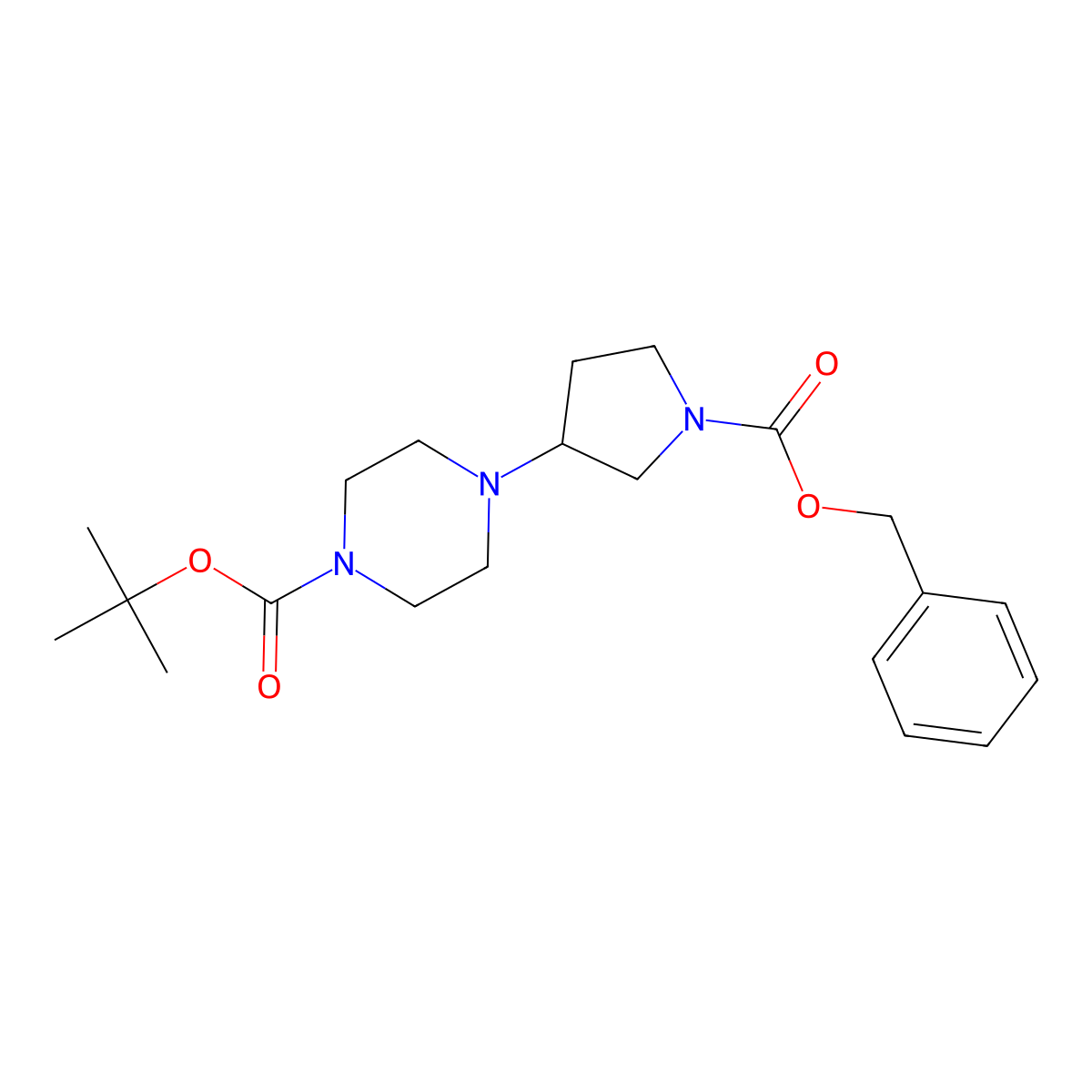 Tert-butyl 4-(1-((benzyloxy)carbonyl)pyrrolidin-3-yl)piperazine-1-carboxylate molecular structure, CAS 2383983-34-2