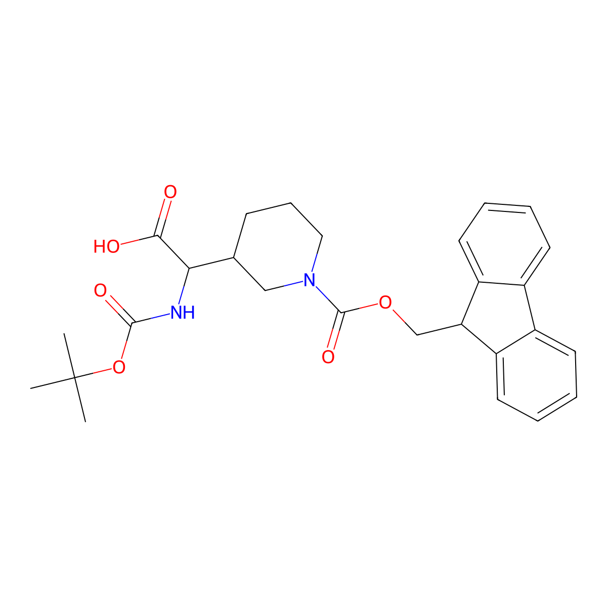 2-[1-(9H-Fluoren-9-ylmethoxycarbonyl)piperidin-3-yl]-2-[(2-methylpropan-2-yl)oxycarbonylamino]acetic acid molecular structure, CAS 2383990-48-3