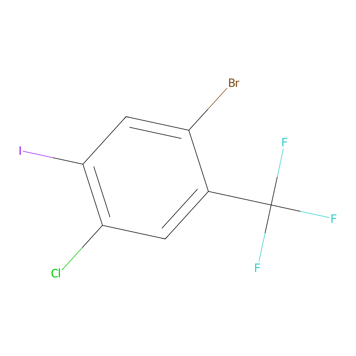 1-Bromo-4-chloro-5-iodo-2-(trifluoromethyl)benZene molecular structure, CAS 2383999-91-3