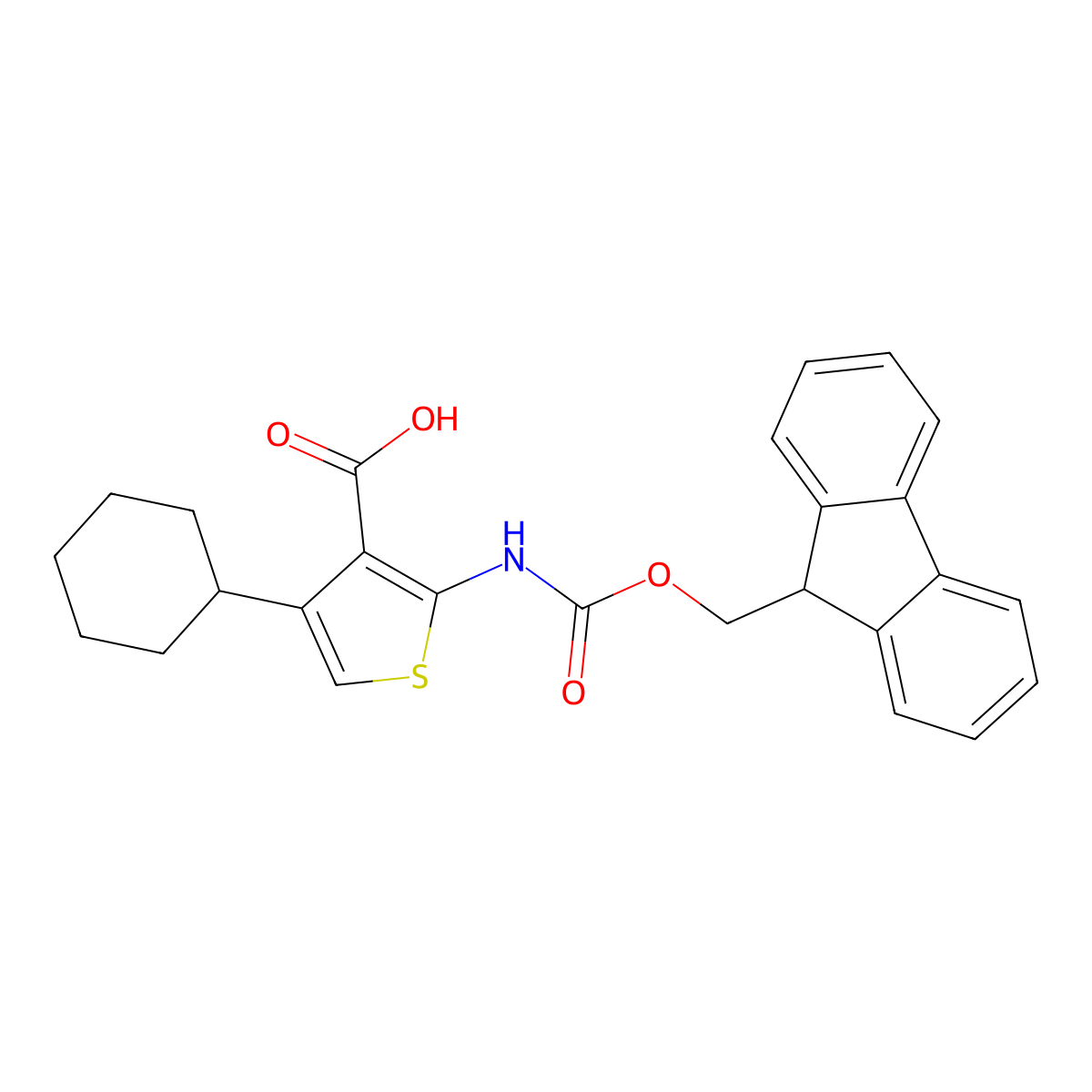 4-cyclohexyl-2-({[(9H-fluoren-9-yl)methoxy]carbonyl}amino)thiophene-3-carboxylic acid molecular structure, CAS 2384000-21-7