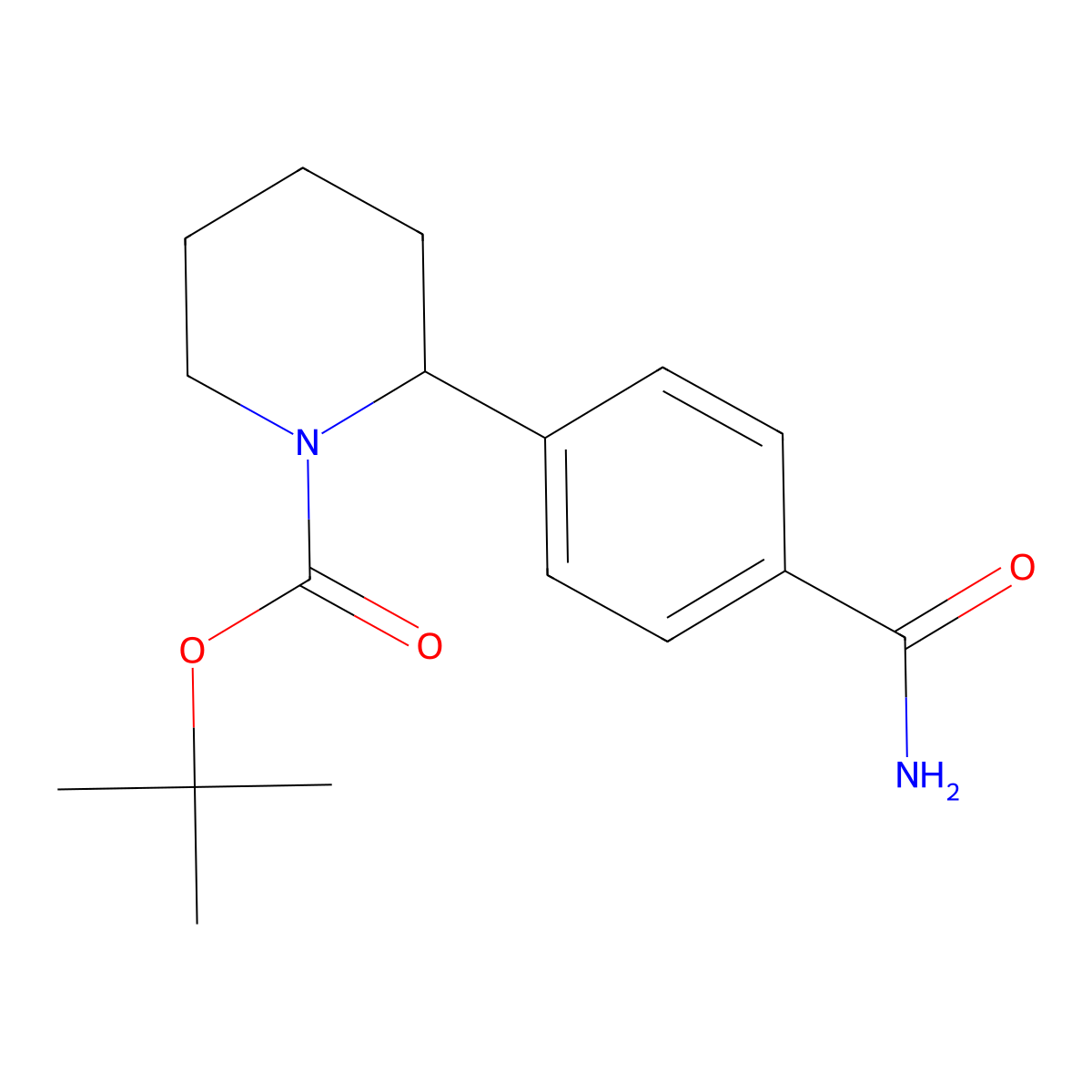 Tert-butyl 2-(4-carbamoylphenyl)piperidine-1-carboxylate molecular structure, CAS 2384007-01-4