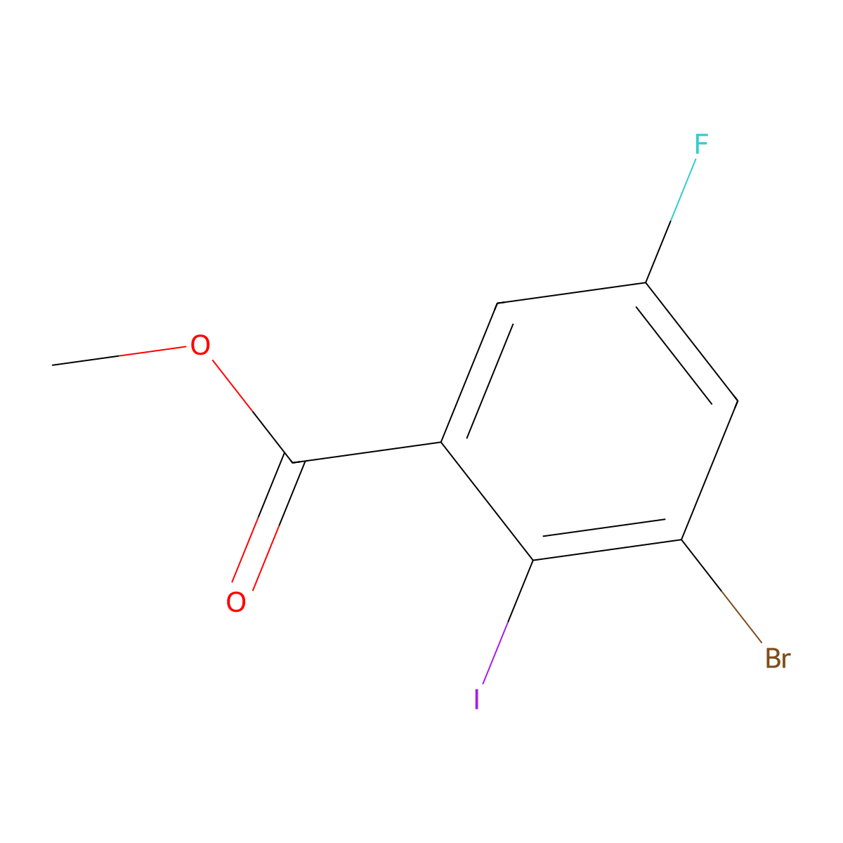 Methyl 3-bromo-5-fluoro-2-iodobenzoate molecular structure, CAS 2384011-32-7