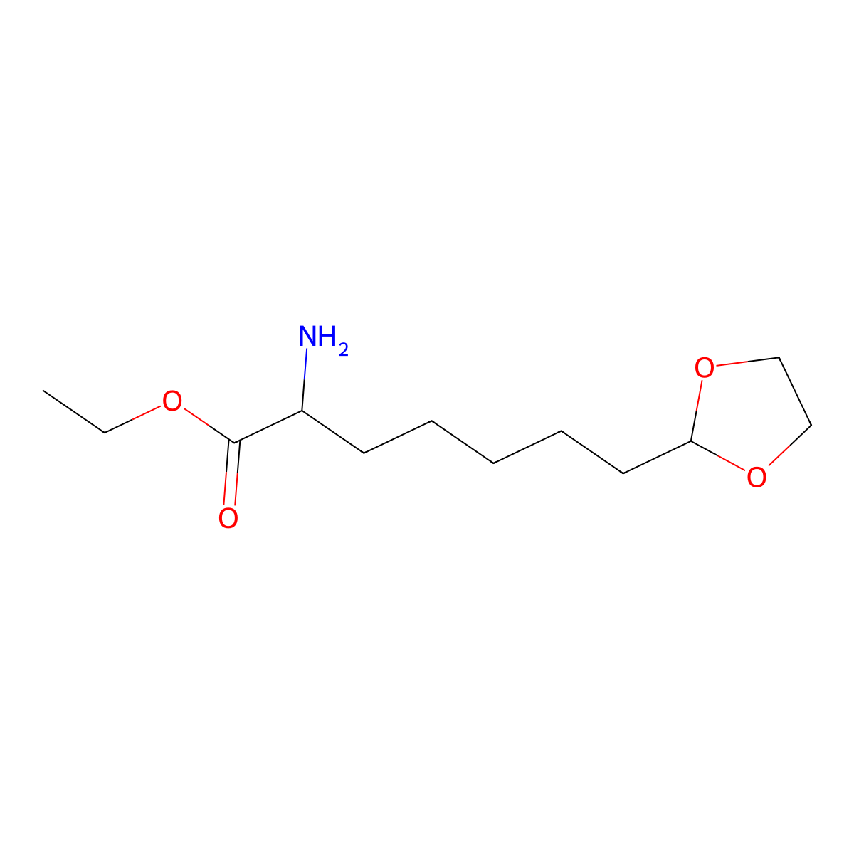 Ethyl 2-amino-7-(1,3-dioxolan-2-yl)heptanoate molecular structure, CAS 2384012-38-6