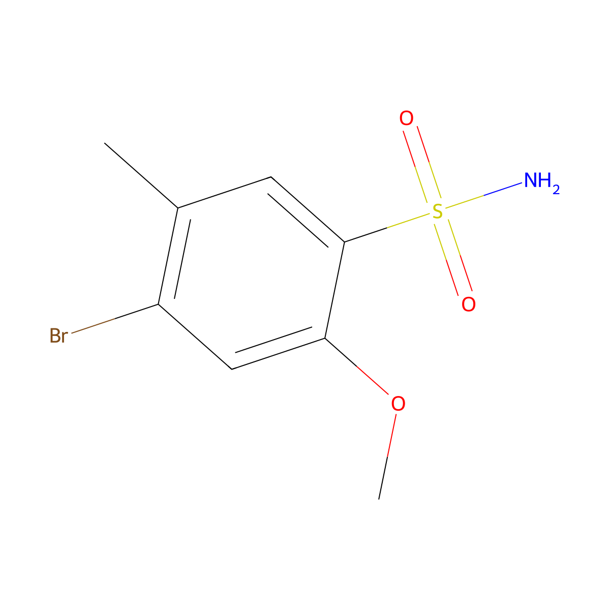 4-Bromo-2-methoxy-5-methylbenzene-1-sulfonamide molecular structure, CAS 2384014-97-3