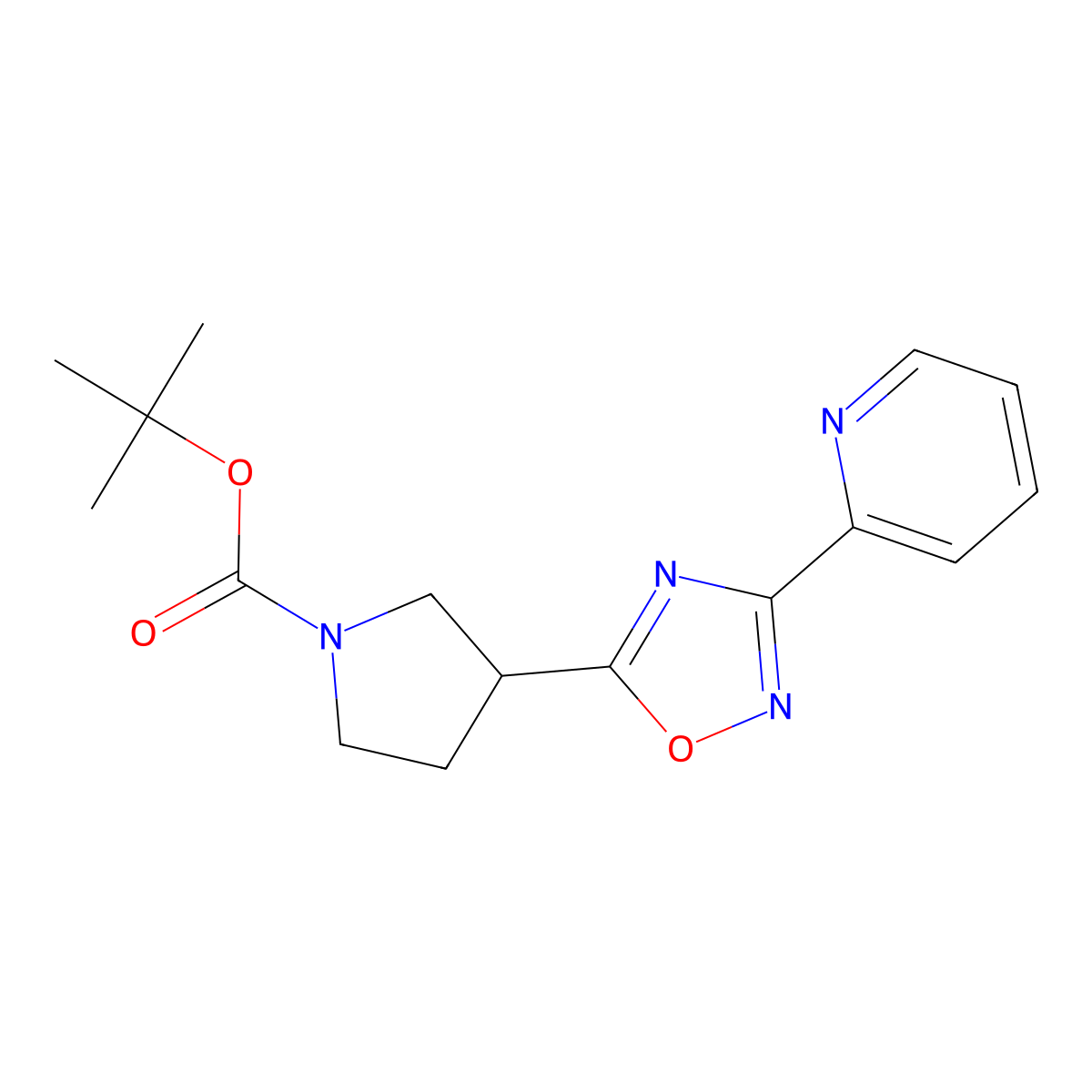 Tert-butyl 3-[3-(pyridin-2-yl)-1,2,4-oxadiazol-5-yl]pyrrolidine-1-carboxylate molecular structure, CAS 2384033-46-7