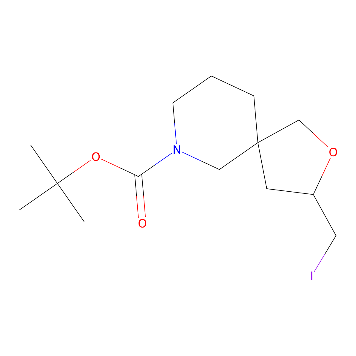 Tert-butyl 3-(iodomethyl)-2-oxa-9-azaspiro[4.5]decane-9-carboxylate molecular structure, CAS 2384043-10-9