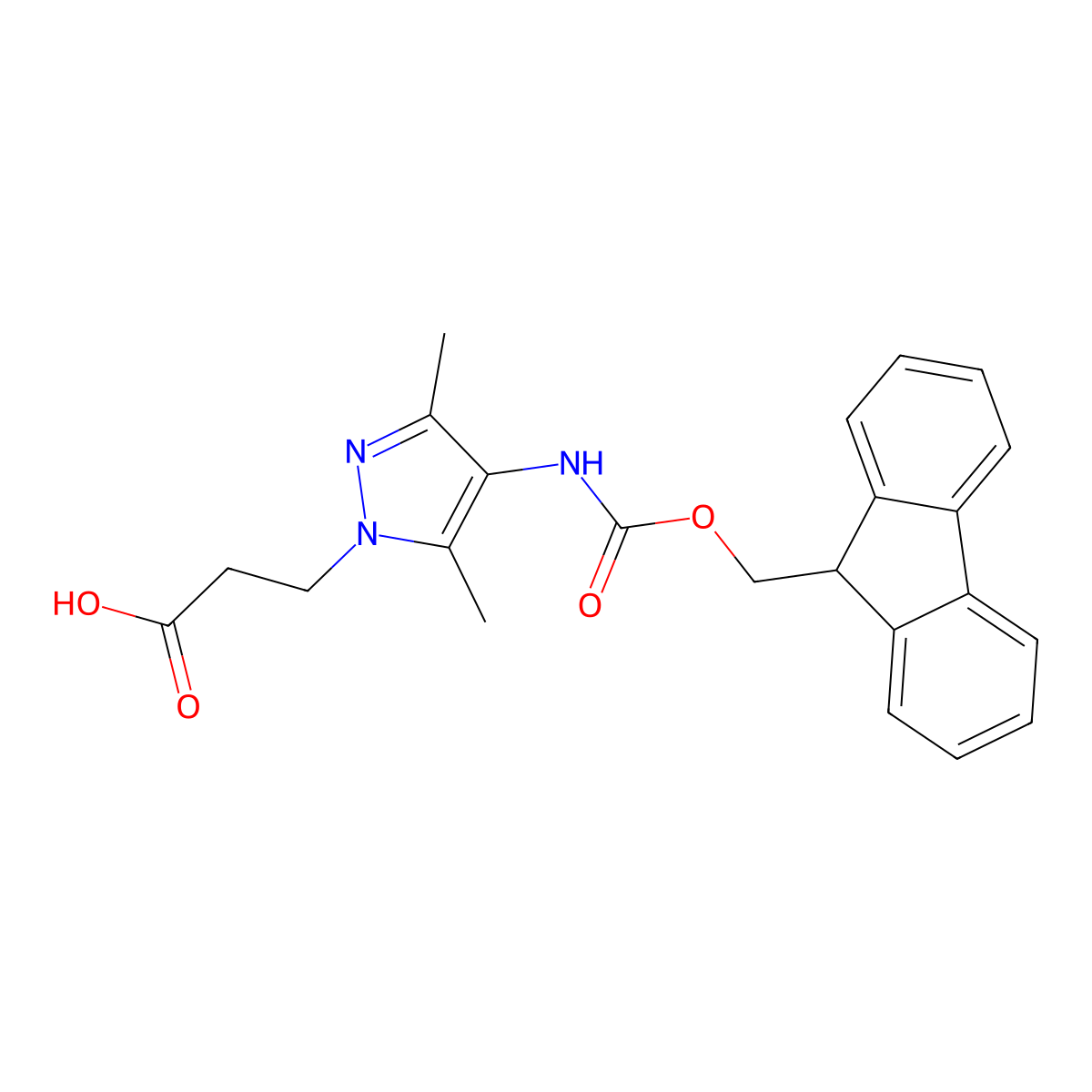 3-[4-({[(9H-fluoren-9-yl)methoxy]carbonyl}amino)-3,5-dimethyl-1H-pyrazol-1-yl]propanoic acid molecular structure, CAS 2384043-31-4