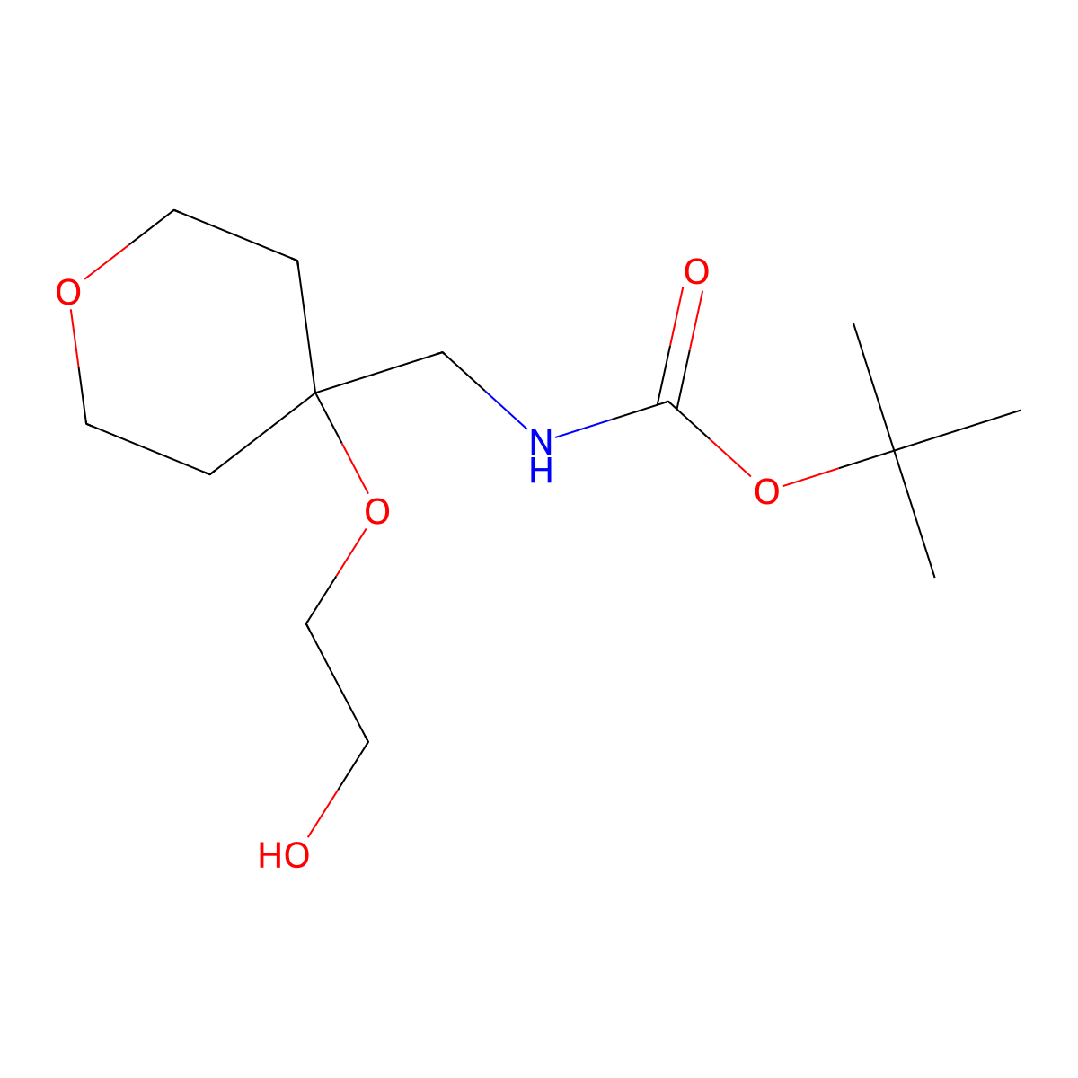 tert-butyl N-{[4-(2-hydroxyethoxy)oxan-4-yl]methyl}carbamate molecular structure, CAS 2384049-36-7